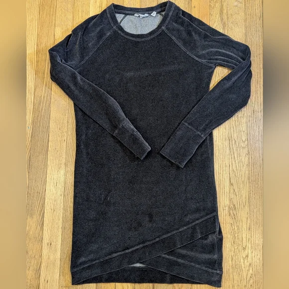 Athleta Velour Criss Cross Dress Charcoal Gray Size Small Sweatshirt Dress SZ Sm - Picture 11 of 12